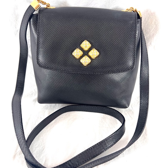 Bottega Veneta Handbags - BOTTEGA VENETA Vintage Authentic Black Leather Crossbody Bag Made in Italy